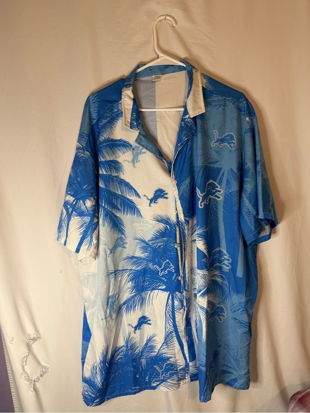 Detroit Lions Hawaiian Shirt Mens 3XL Blue White Tropical Palm Trees NFL Footbal